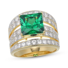 Square-Cut Lab-Created Emerald & White Lab-Created Sapphire Ring 18K Yellow Gold-Plated Sterling Silver