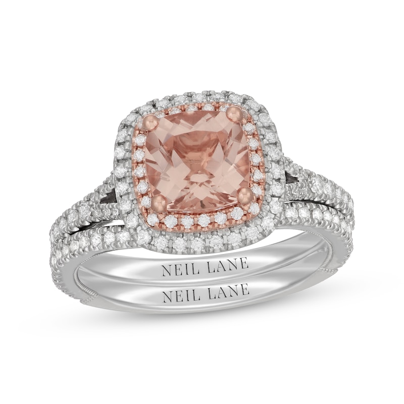 Main Image 1 of Neil Lane Cushion-Cut Morganite & Diamond Halo Bridal Set 5/8 ct tw 14K Two-Tone Gold