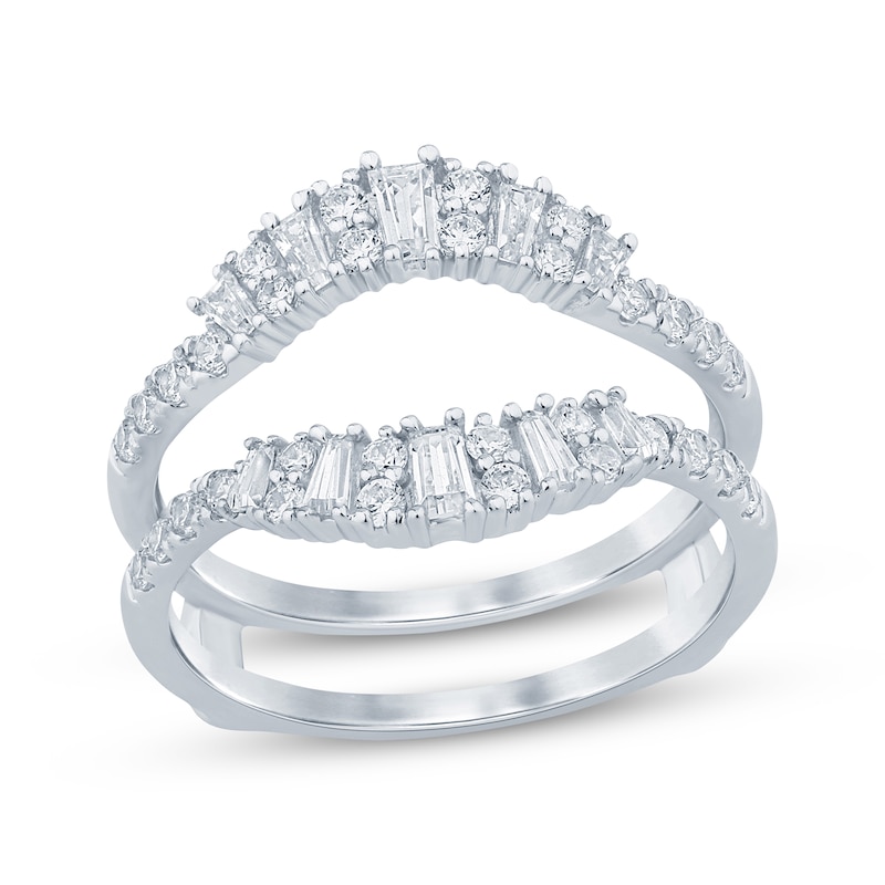 Main Image 1 of Tapered Baguette & Round-Cut Diamond Enhancer Ring 3/4 ct tw 14K White Gold