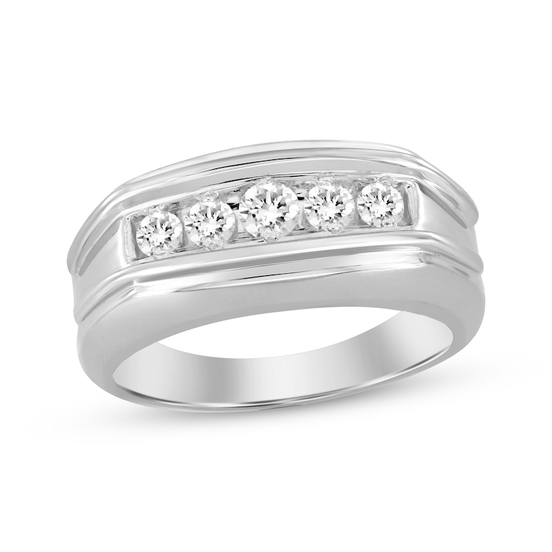 Main Image 1 of Men’s Round-Cut Diamond Wedding Band 1/2 ct tw 10K White Gold