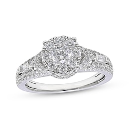 Round-Cut Diamond Halo Engagement Ring 1 ct tw 14K White Gold