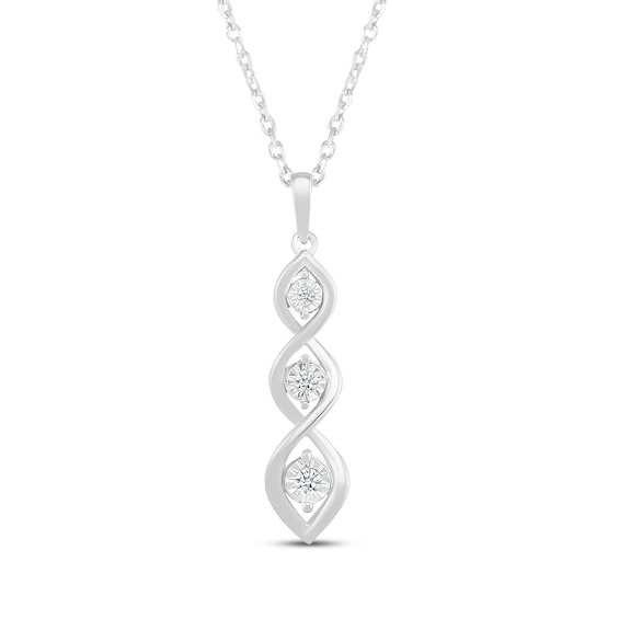 Diamond Three-Stone Twist Drop Necklace 1/10 ct tw 10K White Gold 18"