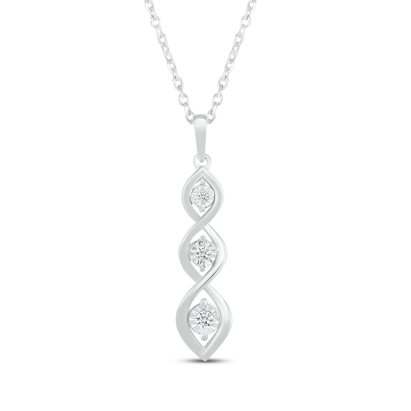 Main Image 1 of Diamond Three-Stone Twist Drop Necklace 1/10 ct tw 10K White Gold 18&quot;