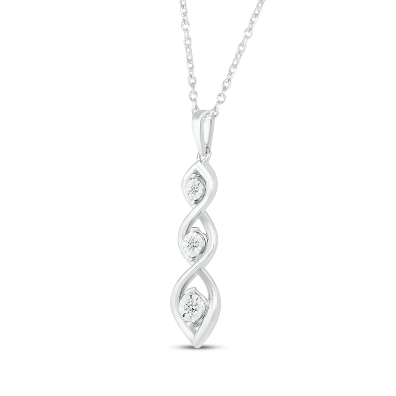 Main Image 2 of Diamond Three-Stone Twist Drop Necklace 1/10 ct tw 10K White Gold 18&quot;