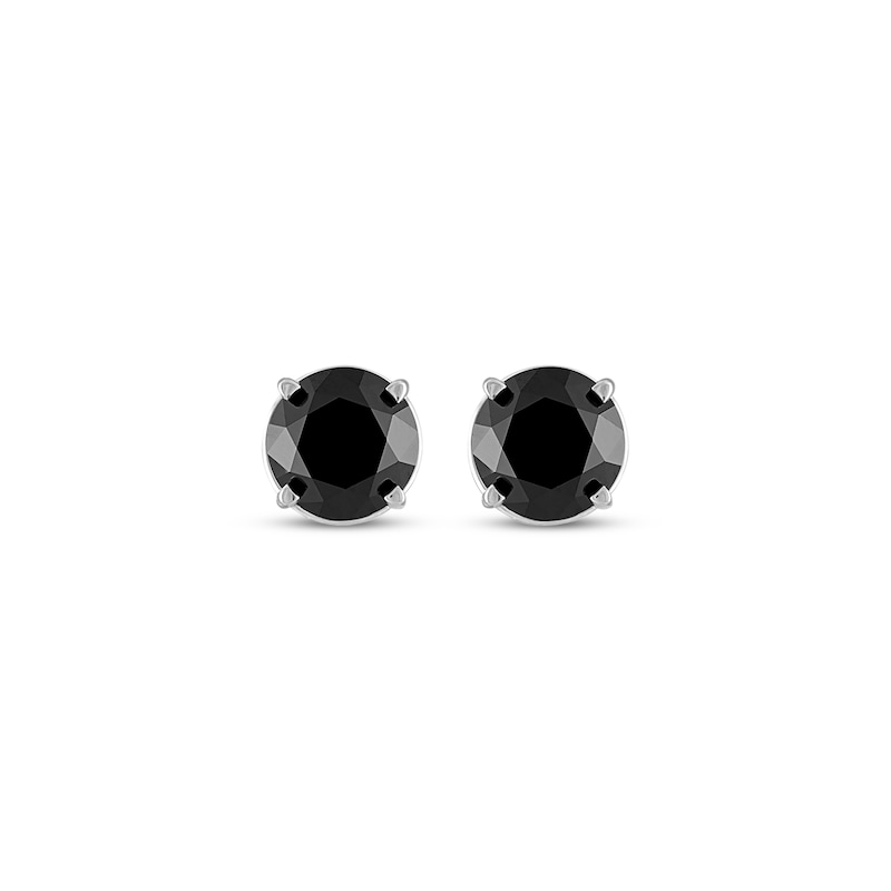 Main Image 2 of Black Diamond Solitaire Stud Earrings 3 ct tw 14K White Gold (I3)