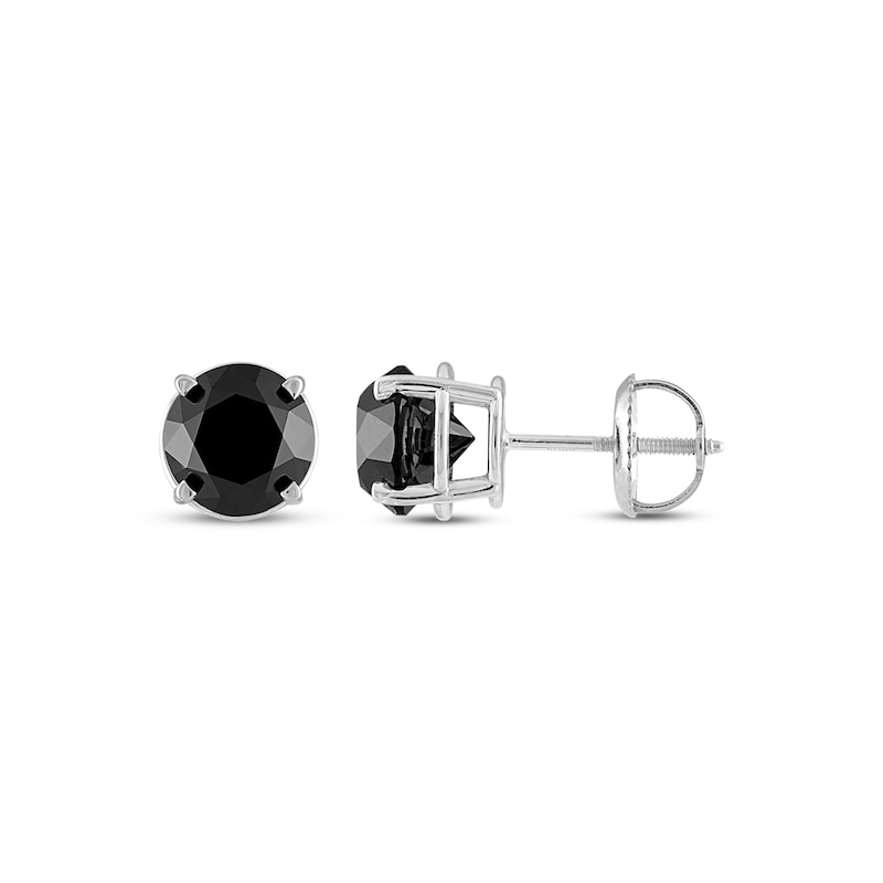 Main Image 3 of Black Diamond Solitaire Stud Earrings 3 ct tw 14K White Gold (I3)