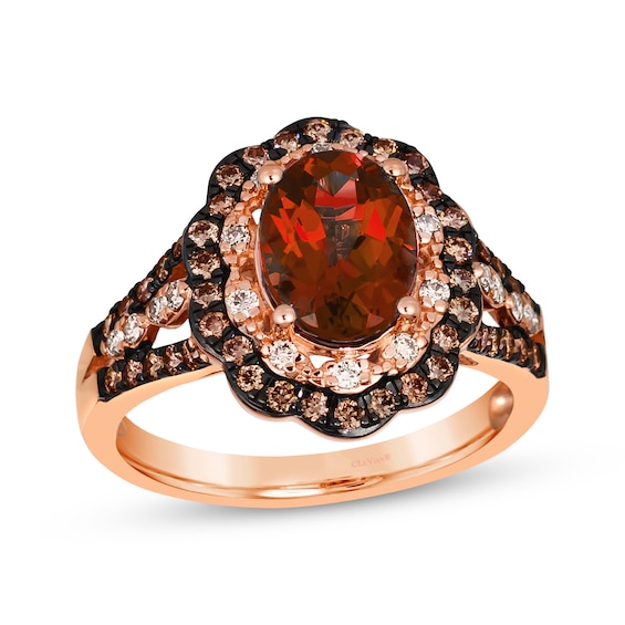 Le Vian Oval-Cut Rhodolite Garnet Ring 1/2 ct tw Diamonds 14K Strawberry Gold