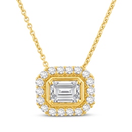 Lab-Created Diamonds by KAY Emerald-Cut Halo Necklace 1 ct tw 14K Yellow Gold 18&quot;