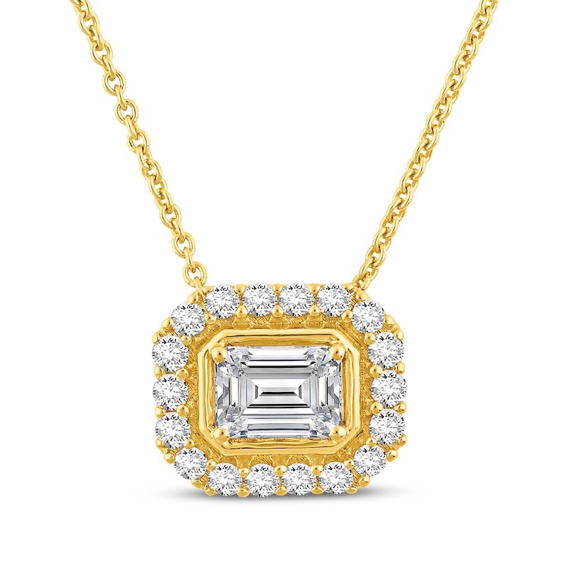 Lab-Created Diamonds by KAY Emerald-Cut Halo Necklace 1 ct tw 14K Yellow Gold 18"