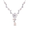 Thumbnail Image 1 of Cultured Pearl, White Lab-Created Sapphire & Mother-of-Pearl Y-Drop Flower Necklace Sterling Silver 18&quot;