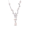 Thumbnail Image 2 of Cultured Pearl, White Lab-Created Sapphire & Mother-of-Pearl Y-Drop Flower Necklace Sterling Silver 18&quot;