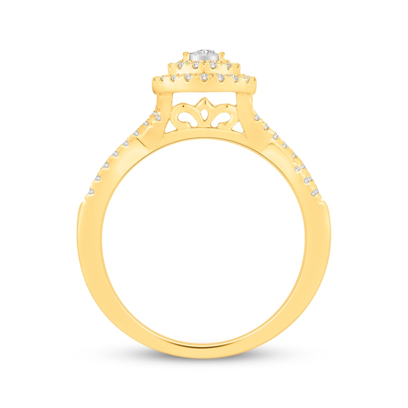 Round-Cut Diamond Double Pear Halo Engagement Ring 1/3 ct tw 10K Yellow Gold