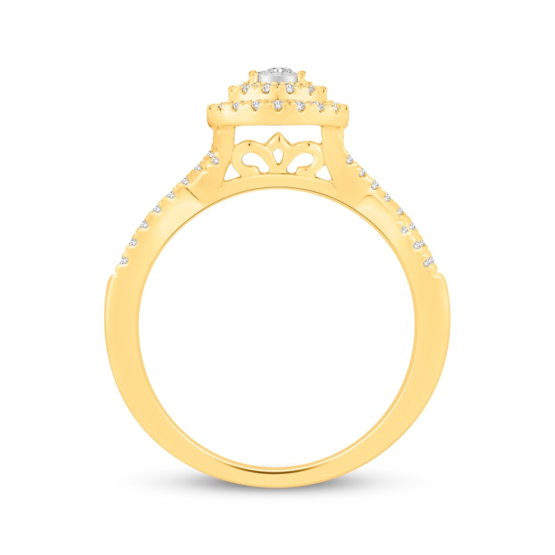 Main Image 3 of Round-Cut Diamond Double Pear Halo Engagement Ring 1/3 ct tw 10K Yellow Gold