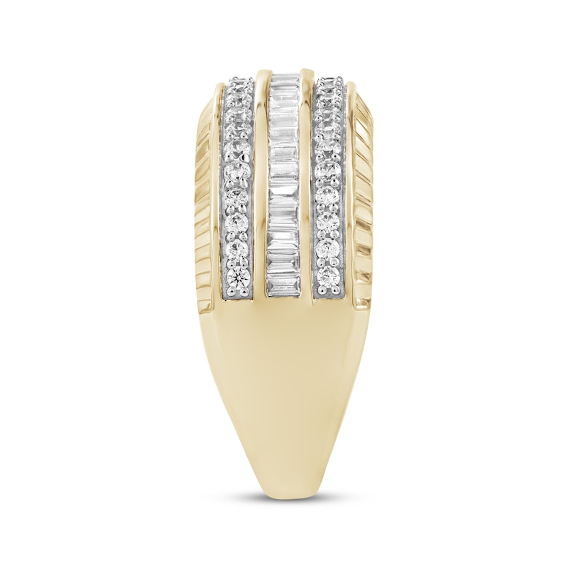 Main Image 3 of Men's Round & Baguette-Cut Diamond Multi-Row Anniversary Band 1 ct tw 10K Yellow Gold