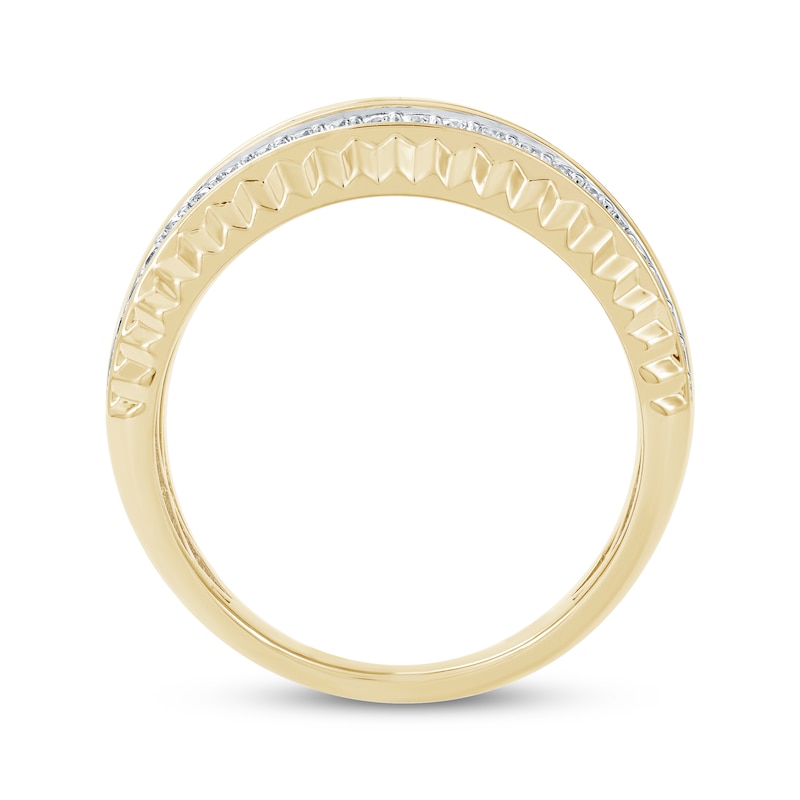 Main Image 4 of Men's Round & Baguette-Cut Diamond Multi-Row Anniversary Band 1 ct tw 10K Yellow Gold