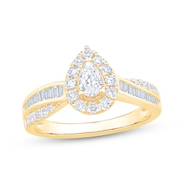 Pear-Shaped Diamond Halo Engagement Ring 3/4 ct tw 14K Yellow Gold