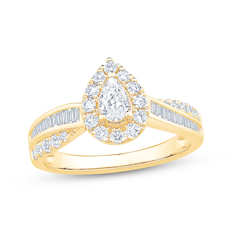 Main Image 1 of Pear-Shaped Diamond Halo Engagement Ring 3/4 ct tw 14K Yellow Gold