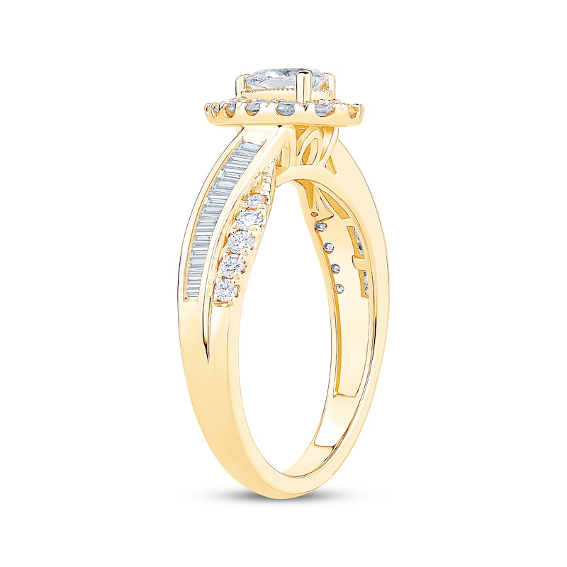 Main Image 2 of Pear-Shaped Diamond Halo Engagement Ring 3/4 ct tw 14K Yellow Gold