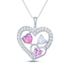 Thumbnail Image 1 of Pink & White Lab-Created Opal, Pink & White Lab-Created Sapphire Heart Necklace Sterling Silver