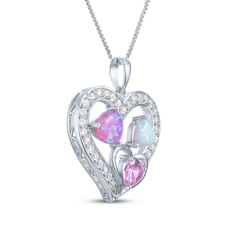 Main Image 2 of Pink & White Lab-Created Opal, Pink & White Lab-Created Sapphire Heart Necklace Sterling Silver