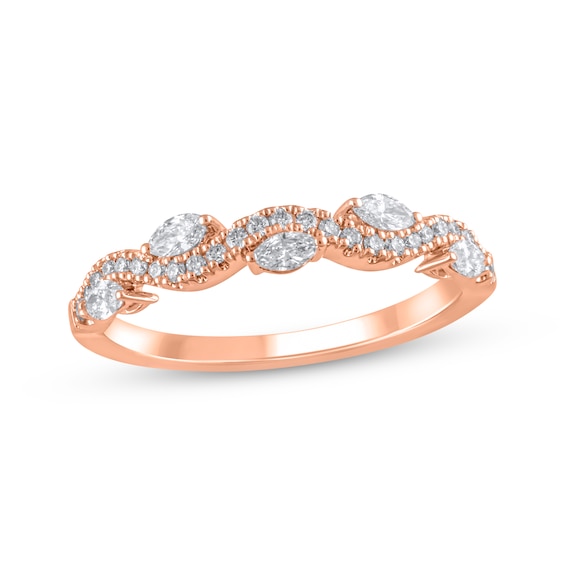 Marquise & Round-Cut Diamond Anniversary Ring 1/3 ct tw 10K Rose Gold
