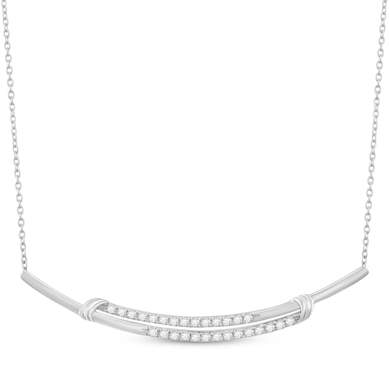 Diamond Curved Bar Necklace 1/2 ct tw Sterling Silver 18"