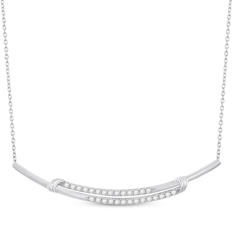 Main Image 1 of Diamond Curved Bar Necklace 1/2 ct tw Sterling Silver 18&quot;