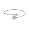 Thumbnail Image 0 of Cultured Pearl, White Lab-Created Sapphire & Mother-of-Pearl Flower Flex Bangle Bracelet Sterling Silver 7.5"