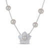 Thumbnail Image 1 of White Lab-Created Sapphire, Mother-of-Pearl Flower & Cultured Pearl Station Necklace Sterling Silver 18&quot;