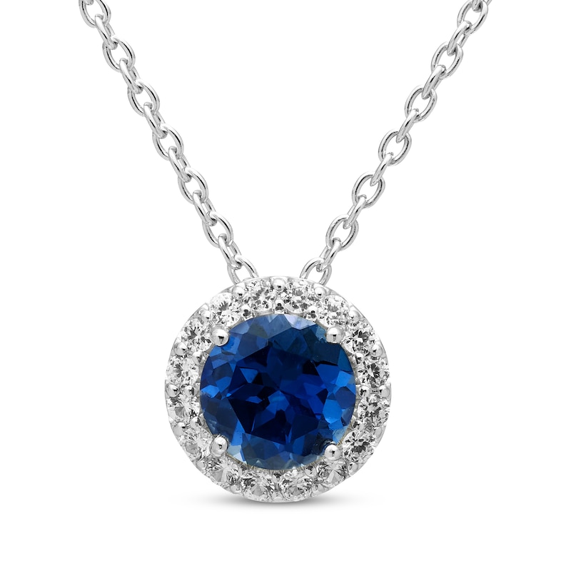 Main Image 1 of Blue & White Lab-Created Sapphire Necklace Sterling Silver 18&quot;