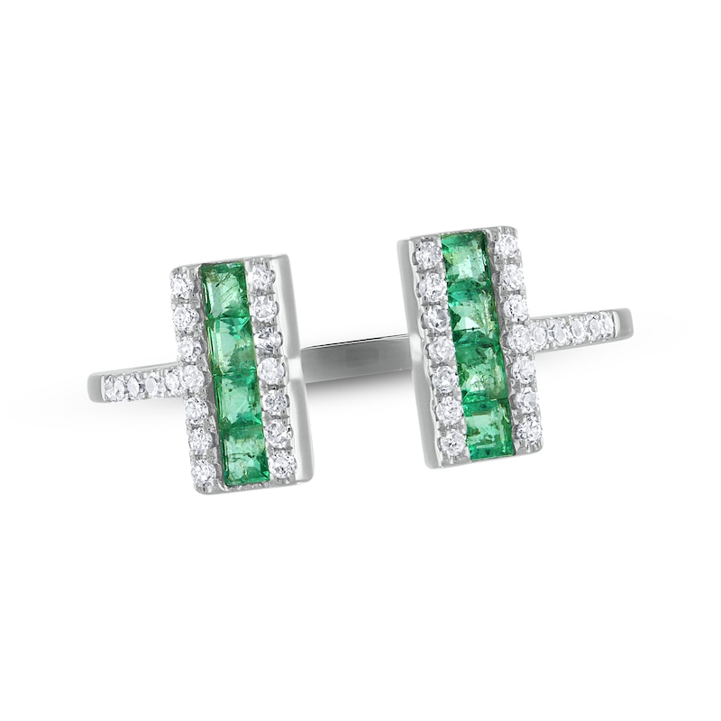 Main Image 1 of Square-Cut Natural Emerald & Diamond Open-Shank Ring 1/6 ct tw 14K White Gold