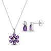 Thumbnail Image 1 of Pear-Shaped Amethyst & White Lab-Created Sapphire Floral Necklace & Earrings Gift Set Sterling Silver