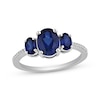 Thumbnail Image 1 of Memories Moments Magic Oval-Cut Blue Lab-Created Sapphire & Diamond Three-Stone Ring 1/20 ct tw Sterling Silver