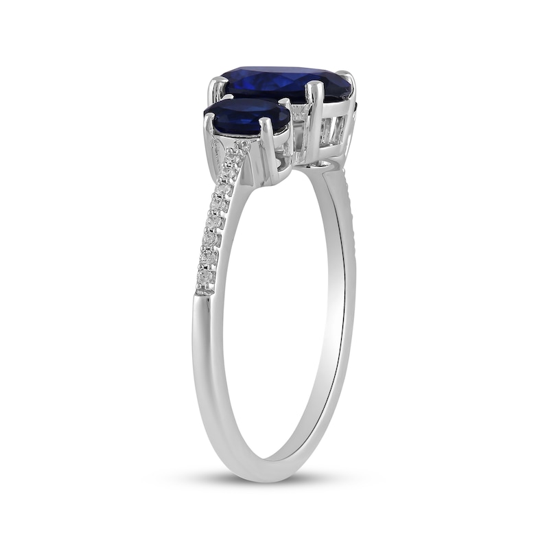 Main Image 2 of Memories Moments Magic Oval-Cut Blue Lab-Created Sapphire & Diamond Three-Stone Ring 1/20 ct tw Sterling Silver