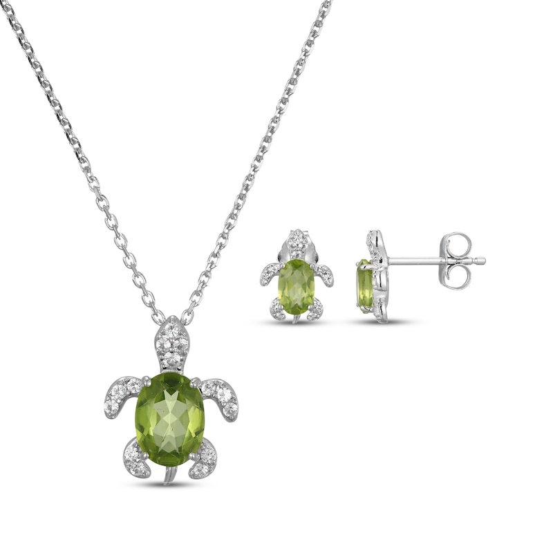 Main Image 1 of Oval-Cut Peridot & White Lab-Created Sapphire Turtle Necklace & Earrings Gift Set Sterling Silver