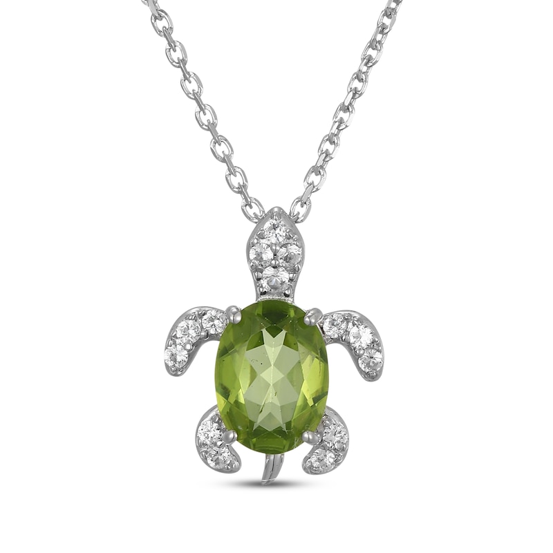 Main Image 2 of Oval-Cut Peridot & White Lab-Created Sapphire Turtle Necklace & Earrings Gift Set Sterling Silver