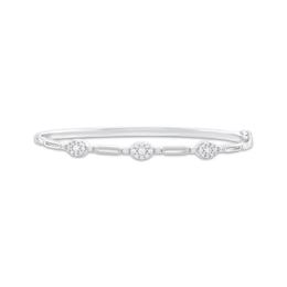 Multi-Diamond Oval Bangle Bracelet 1/2 ct tw Sterling Silver 7&quot;