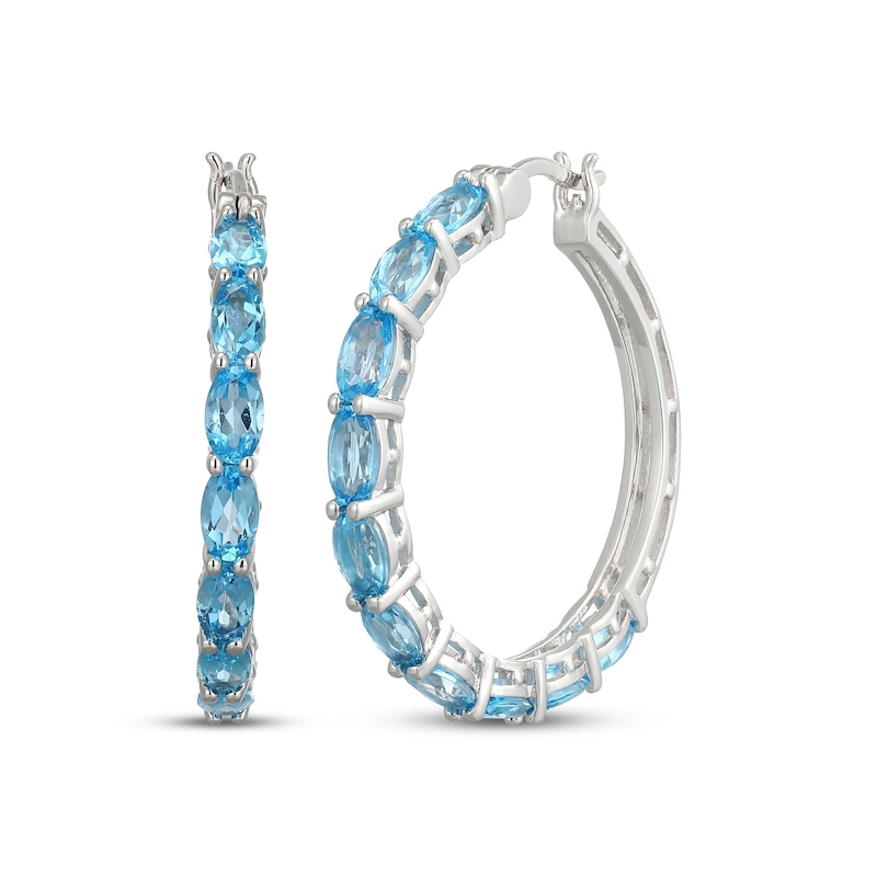 Main Image 1 of Oval-Cut Swiss Blue Topaz Hoop Earrings Sterling Silver