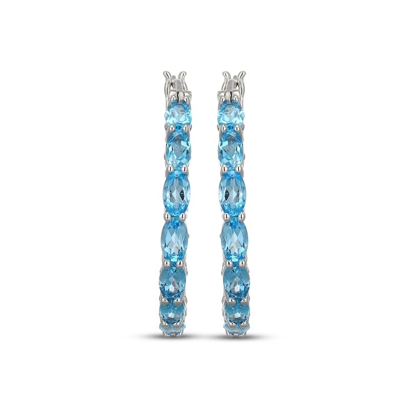 Main Image 2 of Oval-Cut Swiss Blue Topaz Hoop Earrings Sterling Silver