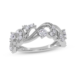 Diamond Vintage-Style Scroll Ring 1/2 ct tw 14K White Gold