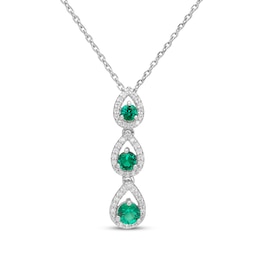 Memories Moments Magic Lab-Created Emerald & Diamond Three-Stone Necklace 1/6 ct tw Sterling Silver 18&quot;