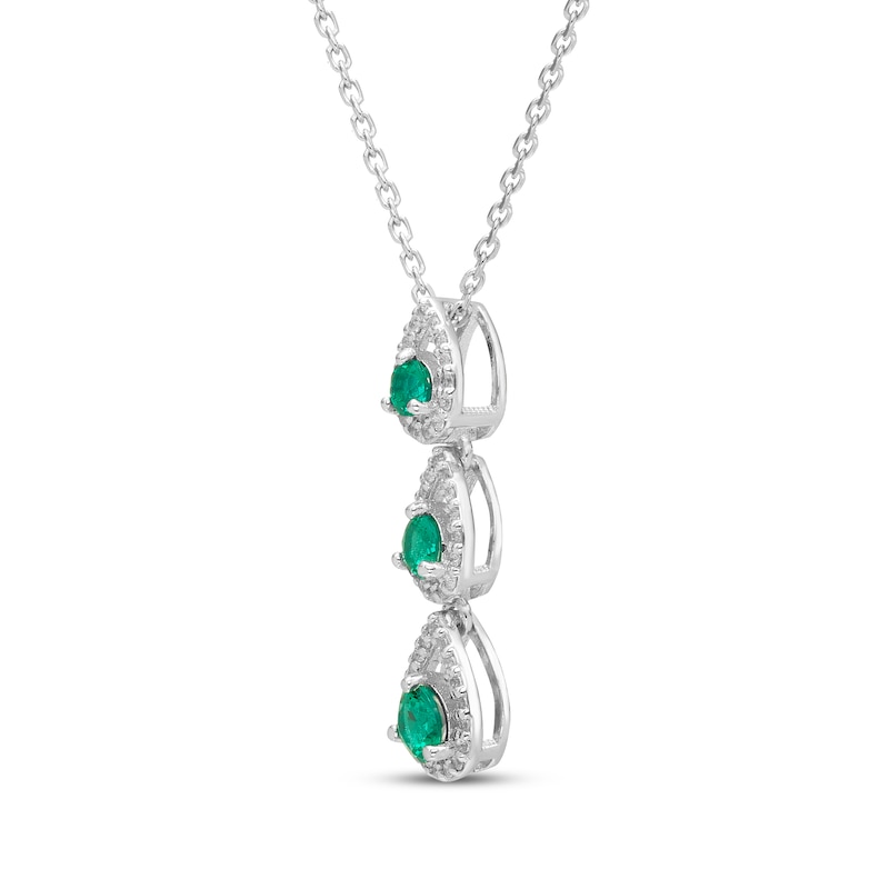 Main Image 2 of Memories Moments Magic Lab-Created Emerald & Diamond Three-Stone Necklace 1/6 ct tw Sterling Silver 18&quot;