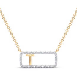 Diamond T Initial Rectangle Necklace 1/10 ct tw 10K Yellow Gold 18&quot;