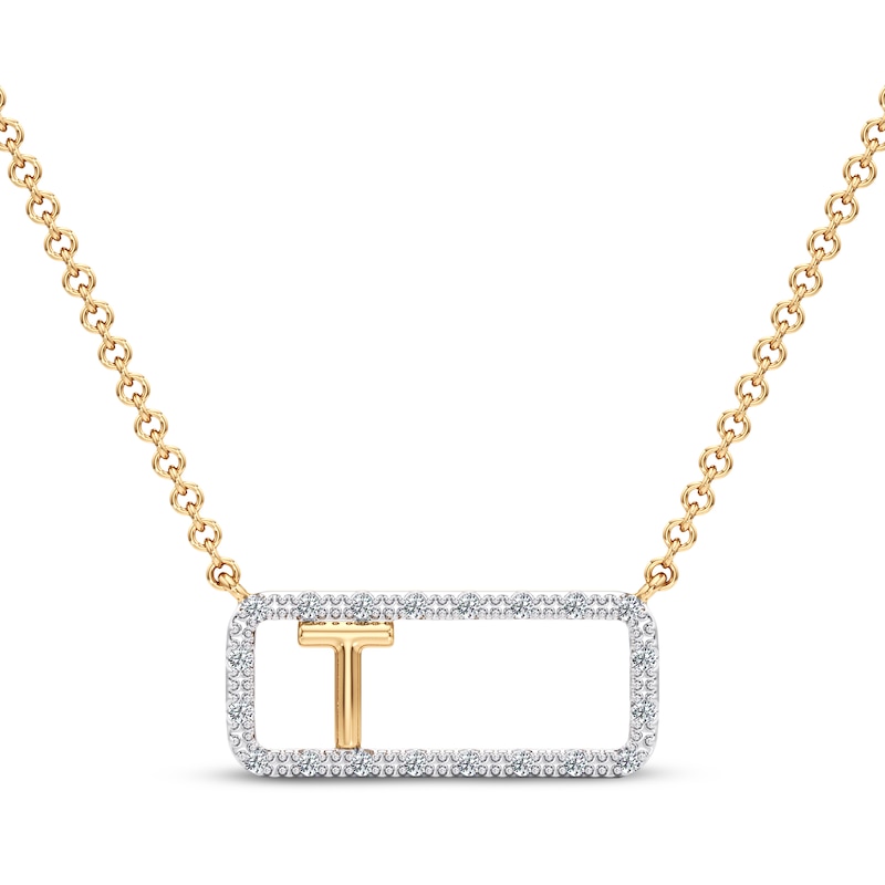 Main Image 1 of Diamond T Initial Rectangle Necklace 1/10 ct tw 10K Yellow Gold 18&quot;