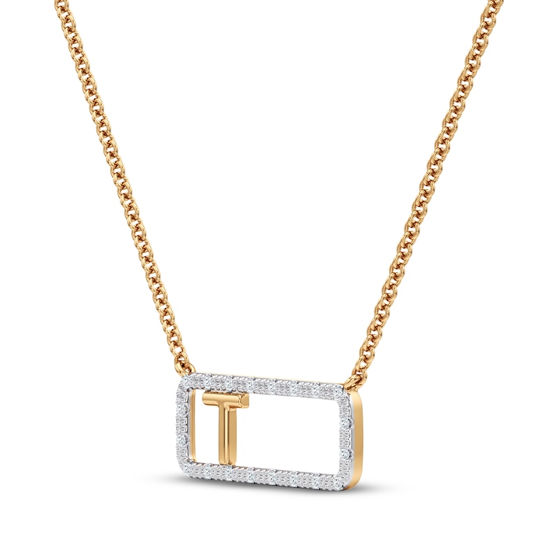 Main Image 2 of Diamond T Initial Rectangle Necklace 1/10 ct tw 10K Yellow Gold 18&quot;