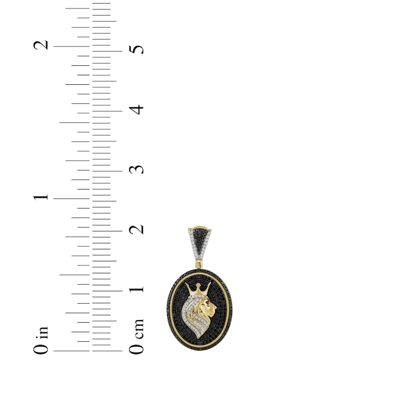 Main Image 3 of Men's Black & White Diamond, Lab-Grown Ruby Lion Oval Charm 1 ct tw 10K Yellow Gold