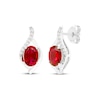 Thumbnail Image 1 of Oval-Cut Lab-Created Ruby & White Lab-Created Sapphire Drop Earrings Sterling Silver