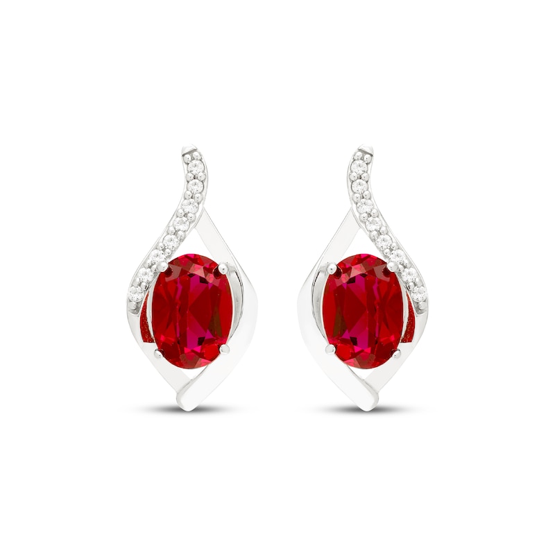 Main Image 2 of Oval-Cut Lab-Created Ruby & White Lab-Created Sapphire Drop Earrings Sterling Silver