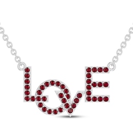 Lab-Created Ruby &quot;LOVE&quot; Necklace Sterling Silver 18.75&quot;