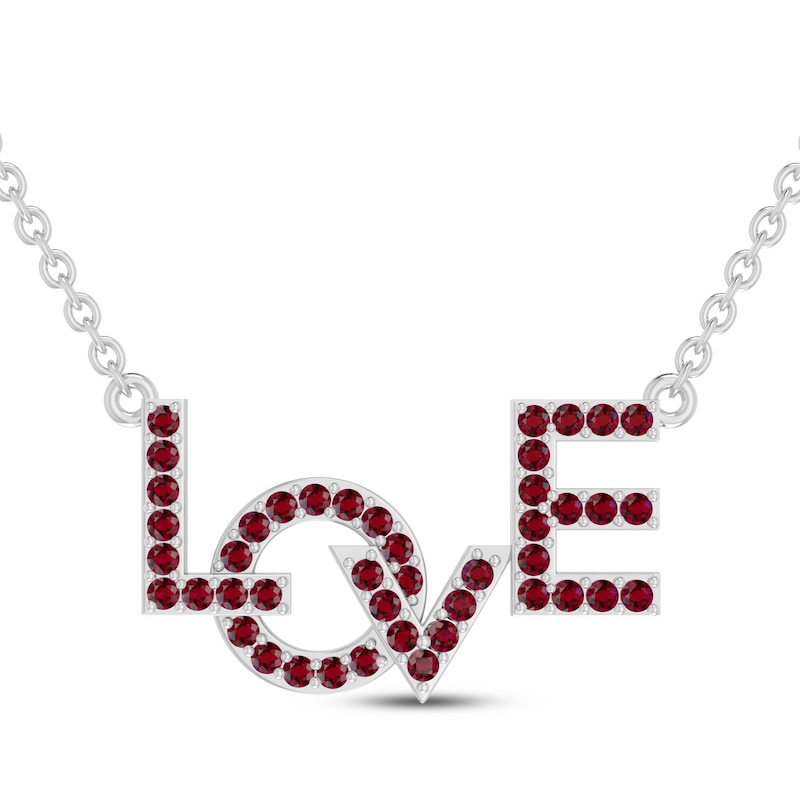 Main Image 1 of Lab-Created Ruby &quot;LOVE&quot; Necklace Sterling Silver 18.75&quot;